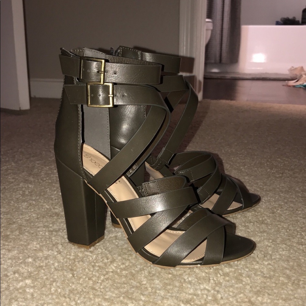Olive green block heels
